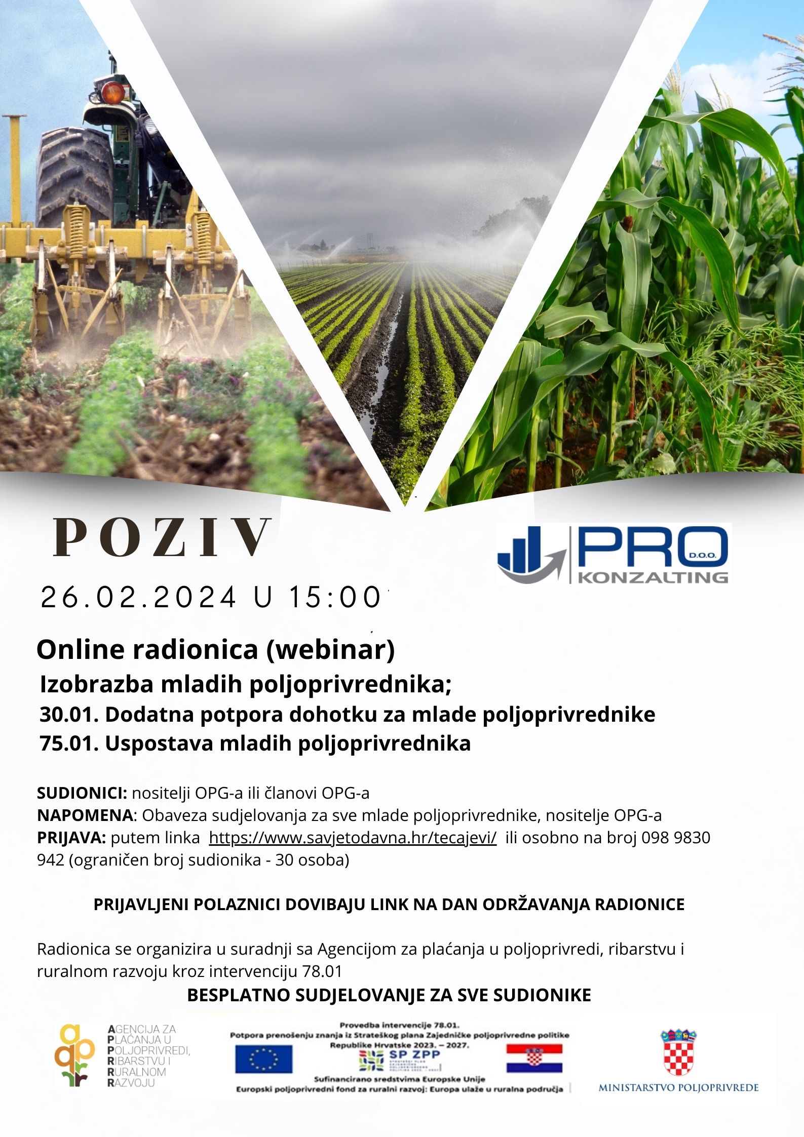 Poziv mladim poljoprivrednicima za besplatnu online radionicu 2024. - 78.01